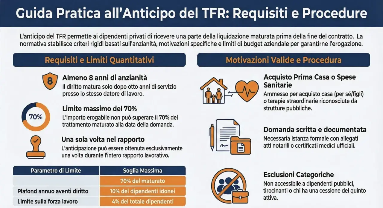 Guida pratica sull'anticipo TFR: requisiti, limiti e procedure. Scopri quando il **tfr quando non spetta** per dipendenti privati, con focus su anzianità, motivazioni e limiti.