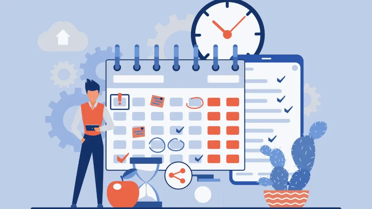 Un uomo gestisce un calendario, mostrando cos'è un timesheet: pianificazione, scadenze e produttività.