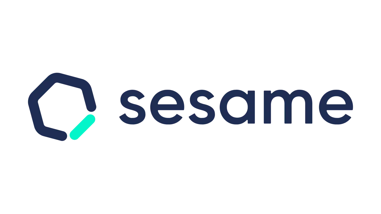 Logo di sesame hr: un esagono blu scuro con un segmento verde acqua.