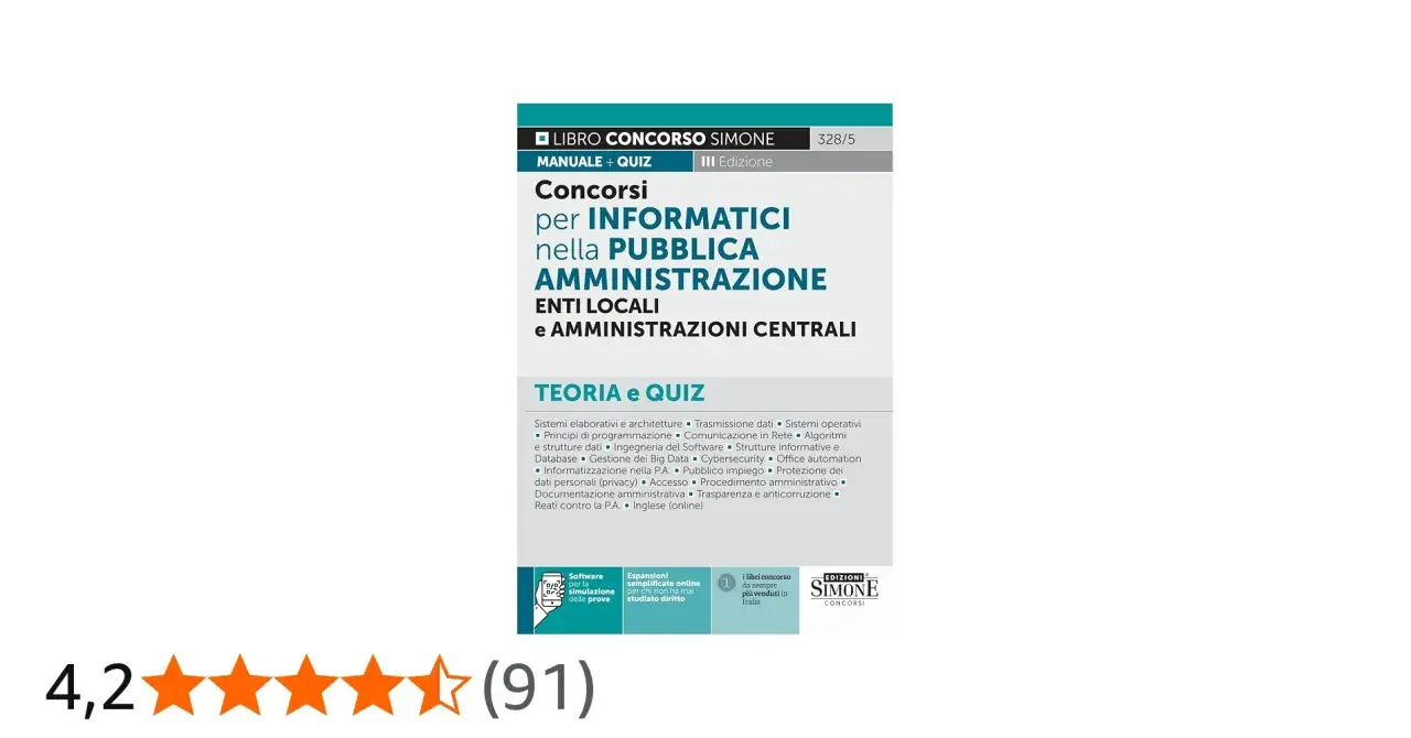 Manuale e quiz per concorsi informatici nella Pubblica Amministrazione, con teoria e simulazioni.