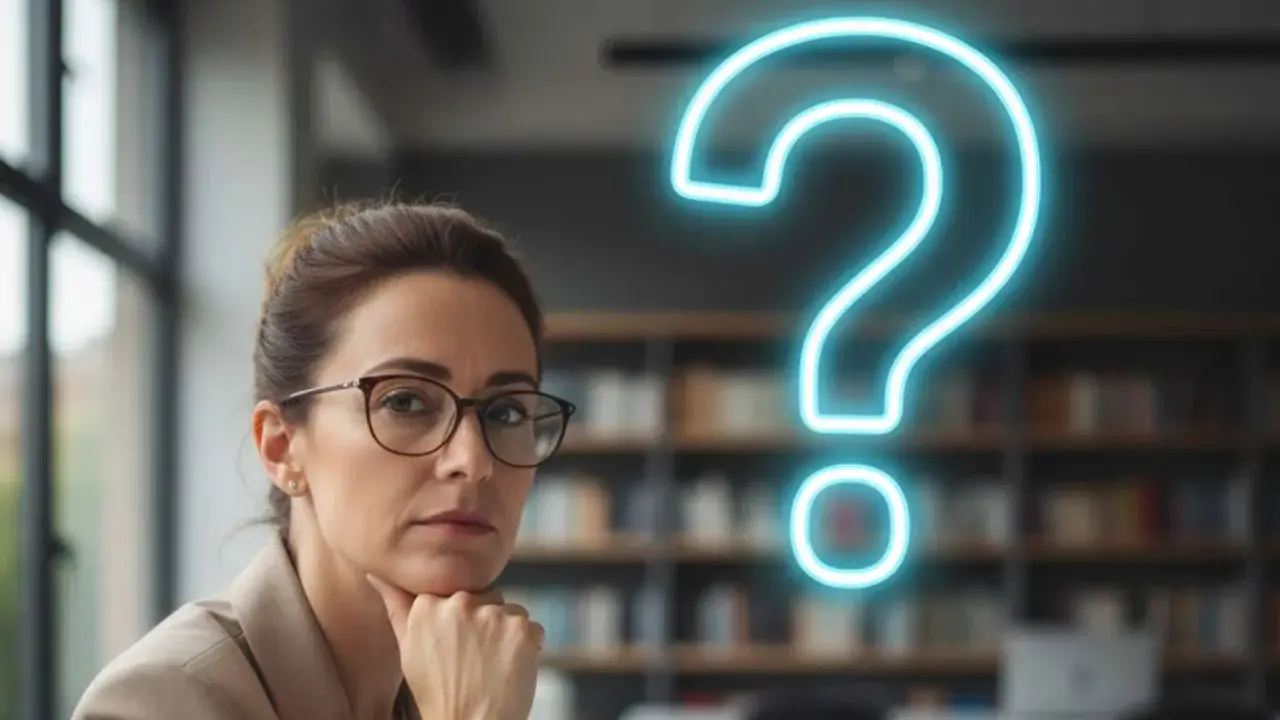 Donna pensierosa con un punto interrogativo luminoso sullo sfondo. Si prepara per il concorso Corte dei Conti?