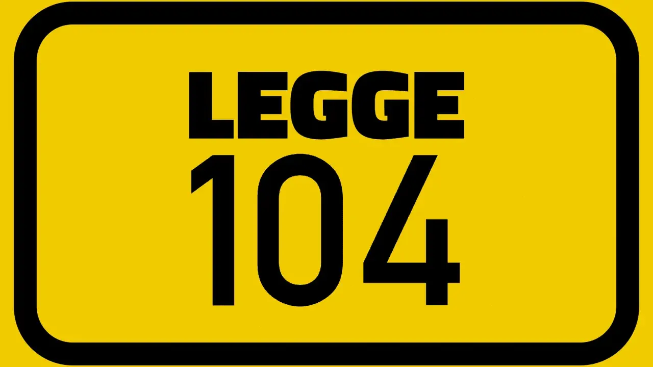 Cartello giallo con scritta "LEGGE 104". Indica le patologie che danno diritto alla 104 art 3 comma 3.