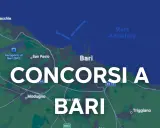 Mappa di Bari con la scritta "CONCORSI A BARI" in sovrimpressione. Si vedono l'aeroporto, il mare Adriatico e alcune località vicine.