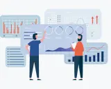 Due persone analizzano grafici e dati, un team che lavora con hr analytics per migliorare le performance aziendali.
