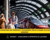 Coppia in stazione attende il treno, pronti per il concorso Ministero dei Trasporti.