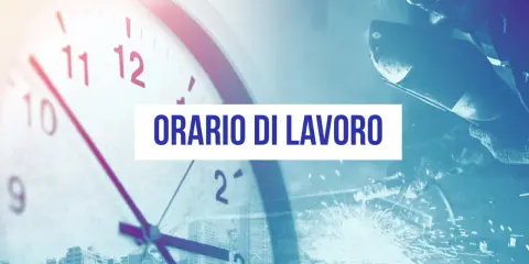 Orologio e operaio al lavoro, con testo "ORARIO DI LAVORO". Possibili motivazioni per cambio orario di lavoro.