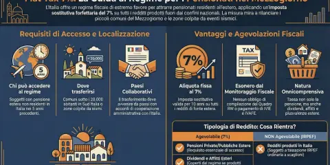 Guida alla Flat Tax 7% per pensionati esteri in Italia: agevolazioni per assunzione di un pensionato, requisiti, vantaggi e redditi inclusi.