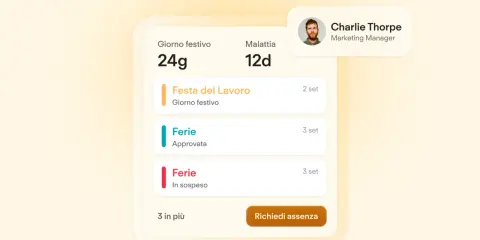 Schermata di gestione ferie e assenze di Charlie Thorpe. Durante il congedo parentale si maturano le ferie, come indicato dalle voci "Ferie Approvata" e "Ferie In sospeso".