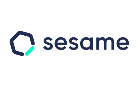 Logo di sesame hr: un esagono blu scuro con un segmento verde acqua.