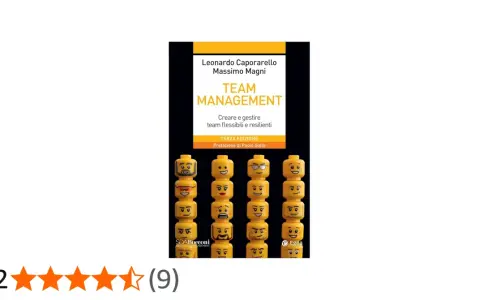 Copertina libro "Team Management" con faccine Lego, che simboleggiano la gestione di un team.