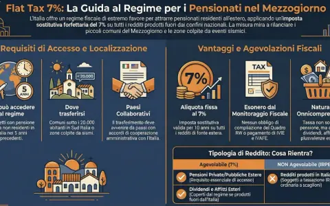 Guida alla Flat Tax 7% per pensionati esteri in Italia: agevolazioni per assunzione di un pensionato, requisiti, vantaggi e redditi inclusi.