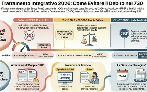 Evitare la rinuncia al trattamento integrativo: schematizza soglie di reddito, fasce critiche e procedure per non perdere il bonus.