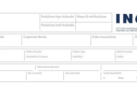 Schema per capire come leggere la busta paga, con campi per dati aziendali, personali e retributivi.