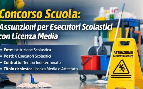 Concorso scuola: assunzioni per esecutori scolastici con licenza media. Annunci di lavoro nella Gazzetta Ufficiale.
