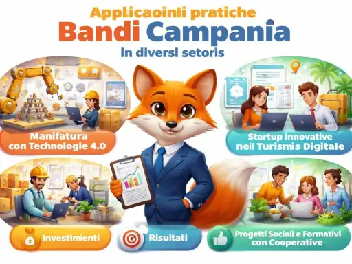 Volpe in giacca e cravatta presenta i bandi della Regione Campania per manifattura, startup turistiche, investimenti e progetti sociali.