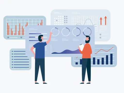 Due persone analizzano grafici e dati, un team che lavora con hr analytics per migliorare le performance aziendali.
