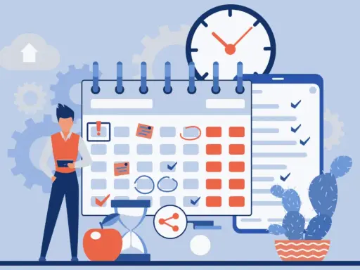 Un uomo gestisce un calendario, mostrando cos'è un timesheet: pianificazione, scadenze e produttività.