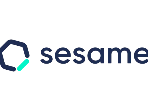 Logo di sesame hr: un esagono blu scuro con un segmento verde acqua.