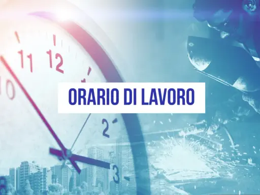 Orologio e operaio al lavoro, con testo "ORARIO DI LAVORO". Possibili motivazioni per cambio orario di lavoro.
