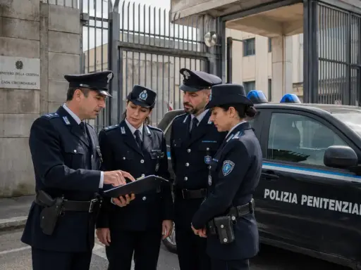 Agenti di polizia penitenziaria discutono un documento. Forse preparano il concorso 2026.