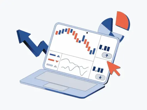 Grafico su laptop con freccia in crescita e torta. Esempi di risorse umane per analisi dati.