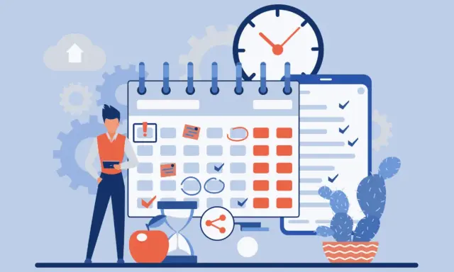 Un uomo gestisce un calendario, mostrando cos'è un timesheet: pianificazione, scadenze e produttività.