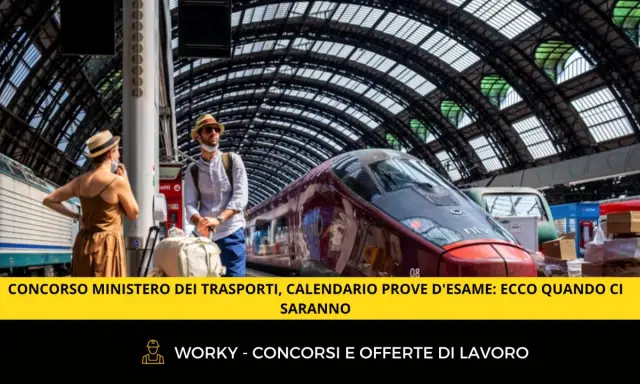 Coppia in stazione attende il treno, pronti per il concorso Ministero dei Trasporti.