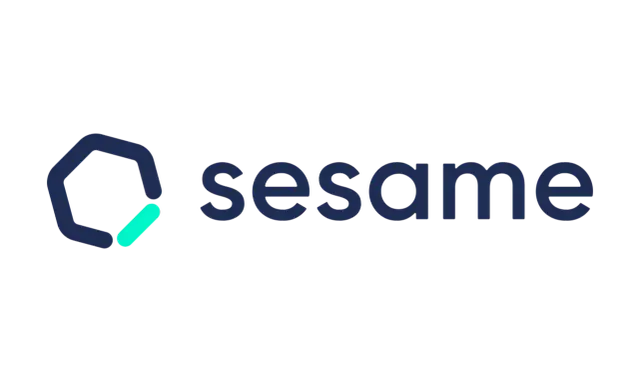Logo di sesame hr: un esagono blu scuro con un segmento verde acqua.