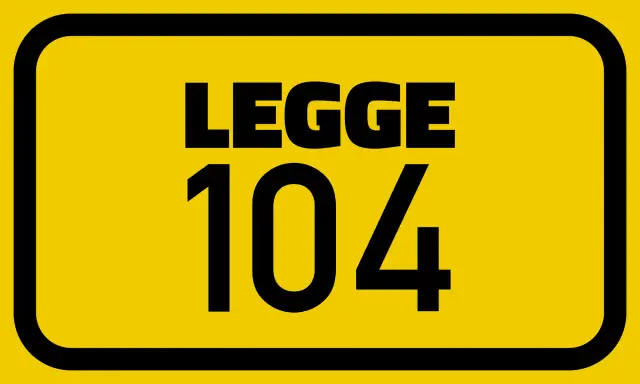 Cartello giallo con scritta "LEGGE 104". Indica le patologie che danno diritto alla 104 art 3 comma 3.