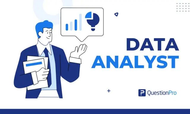 Un uomo in giacca e cravatta, un vero data analyst, presenta grafici e idee.