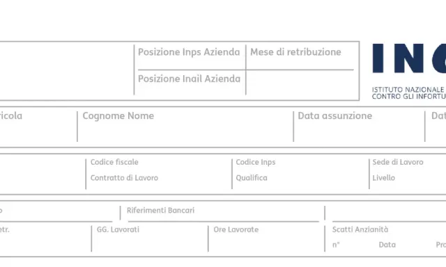 Schema per capire come leggere la busta paga, con campi per dati aziendali, personali e retributivi.