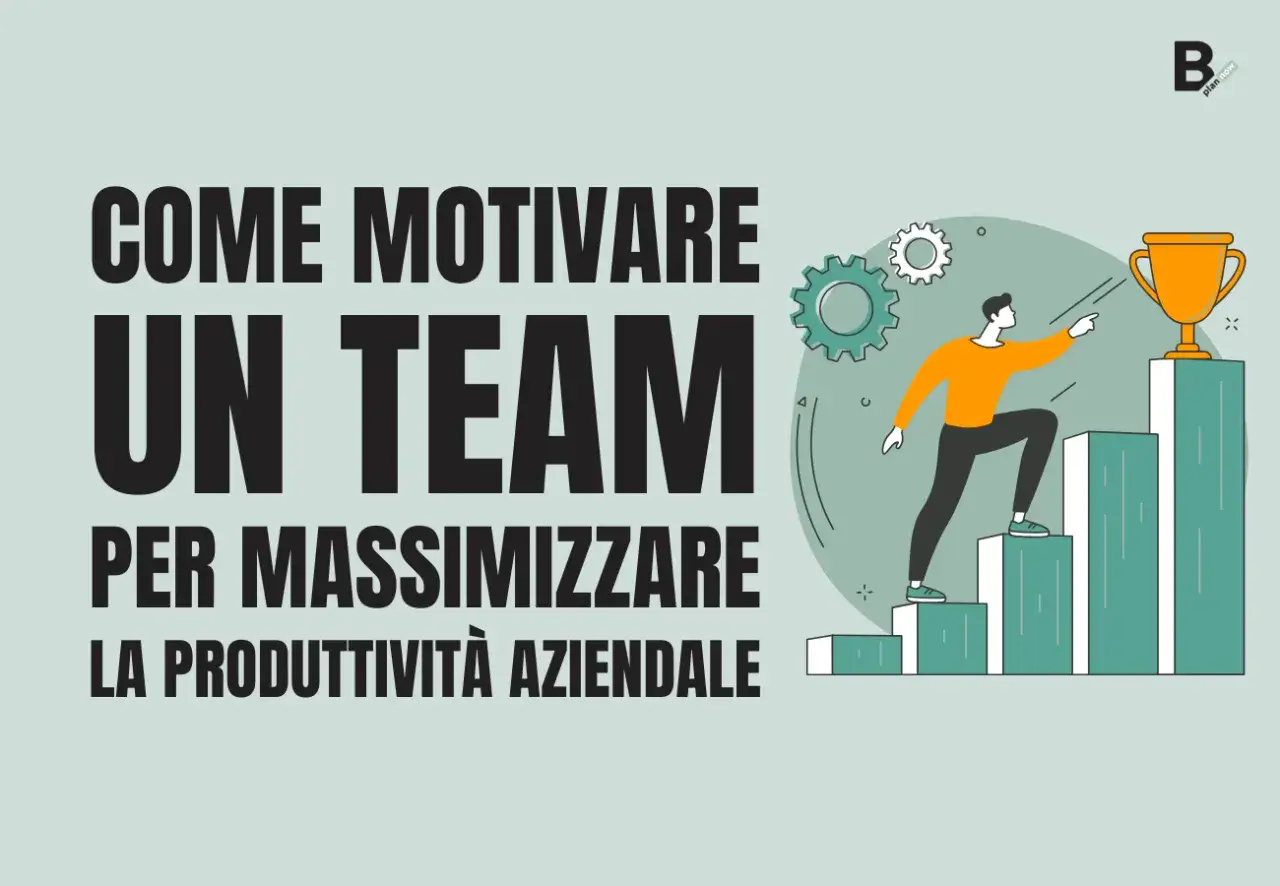 Come motivare un team per massimizzare la produttivit&agrave; aziendale: un uomo sale una scalinata verso un trofeo, simbolo di successo e motivazione del personale.