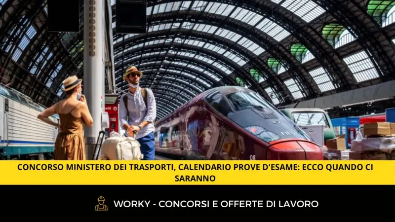 Coppia in stazione attende il treno, pronti per il concorso Ministero dei Trasporti.